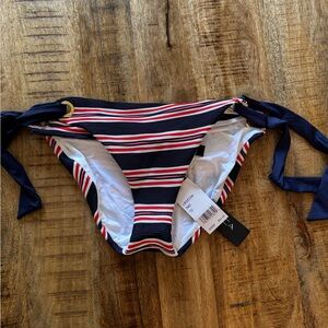 La Blanca Navy blue red white Striped Bikini Bottom with Side Ties size 12